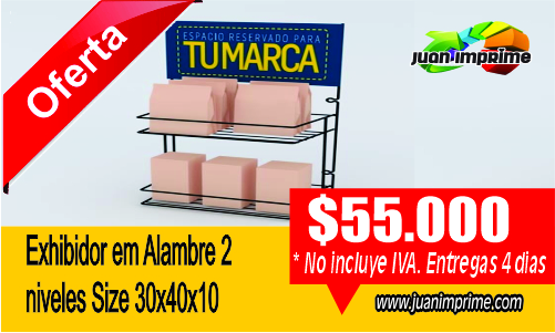 Juanimprime; diseño y fabricaicon de exhibidores en Alambre para mostrador en Cali.
